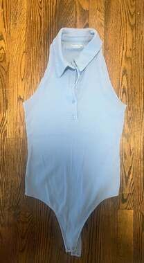 Abercrombie & Fitch Soft A&F Ribbed Sleeveless Polo Bodysuit Light Blue Size L